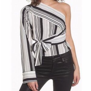 Lush striped top with one shoulder